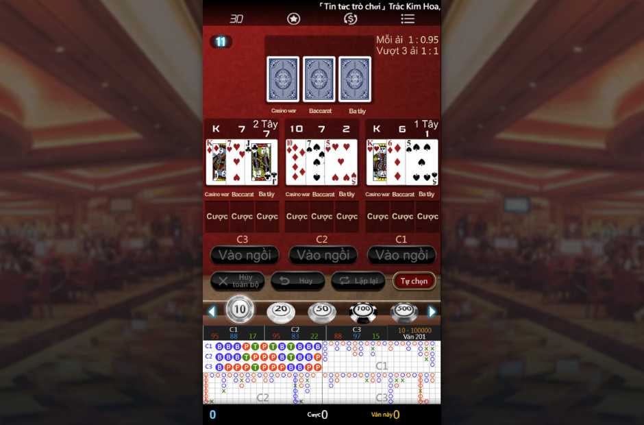 Giao diện game Three Card Battle